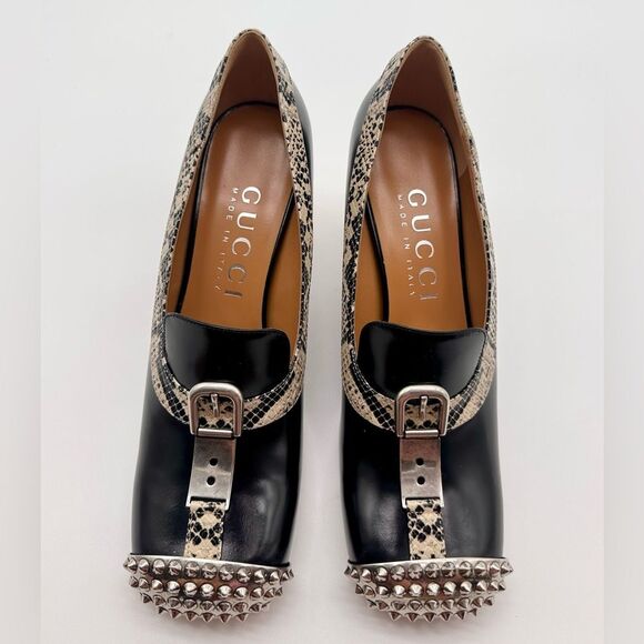 Gucci Spice Lux Python Avana Black and Silver Spiked Metal Heel Pumps EU 39 US9 - Picture 4 of 14